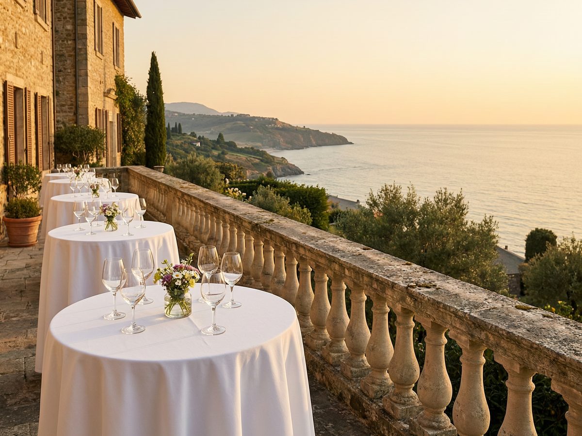 Terrazza allestita per un aperitivo al tramonto